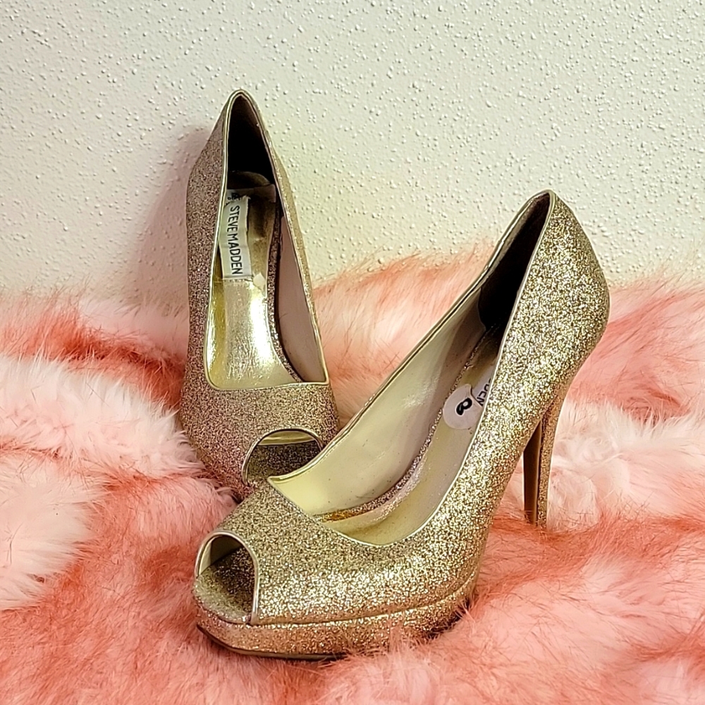 Sexy Gold Glitter Steve Madden Platform Heels